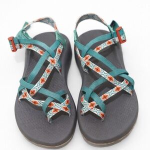 Chaco Women’s Z-Strap Sandals Size 7 Teal & Orange Pattern Hiking Comfort